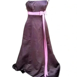 𝅺New Erica Michelle Ltd Brown & Pink Satin Floor Length A-Line Formal Dress
